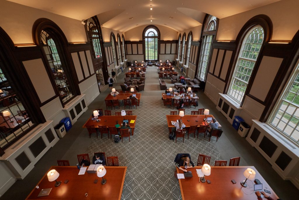 A view of the renovated south reading room at the Wilbur Cross Building on Sept. 24, 2018. (Peter Morenus/UConn Photo)