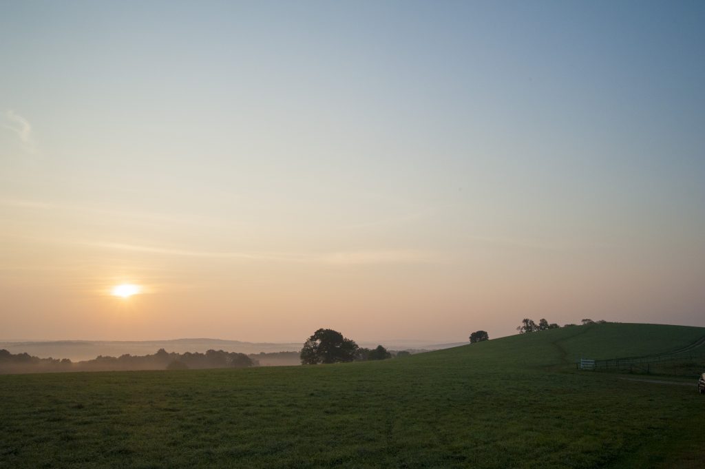 Sunrise from horsebarn off Hill on  Sept. 3, 2015. (Sean Flynn/UConn Photo)